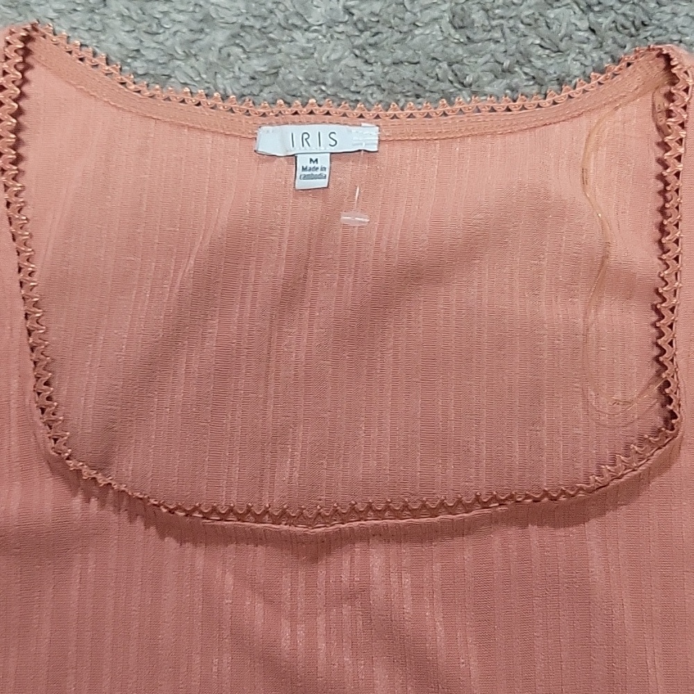 Peach Ribbed Square Neck Short Sleeve Top - Picture 2 of 3